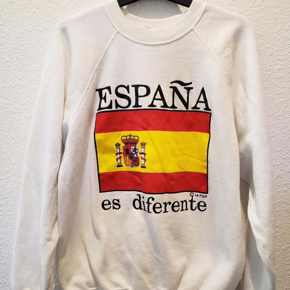 Vintage Hanes Espana es diferente Sweater Flag Men's sz L White